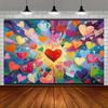 Whimsical Heart Art Tapestry, Burst of Multicolored Hearts in an Impressionist Style, Joyful Modern Wall Art