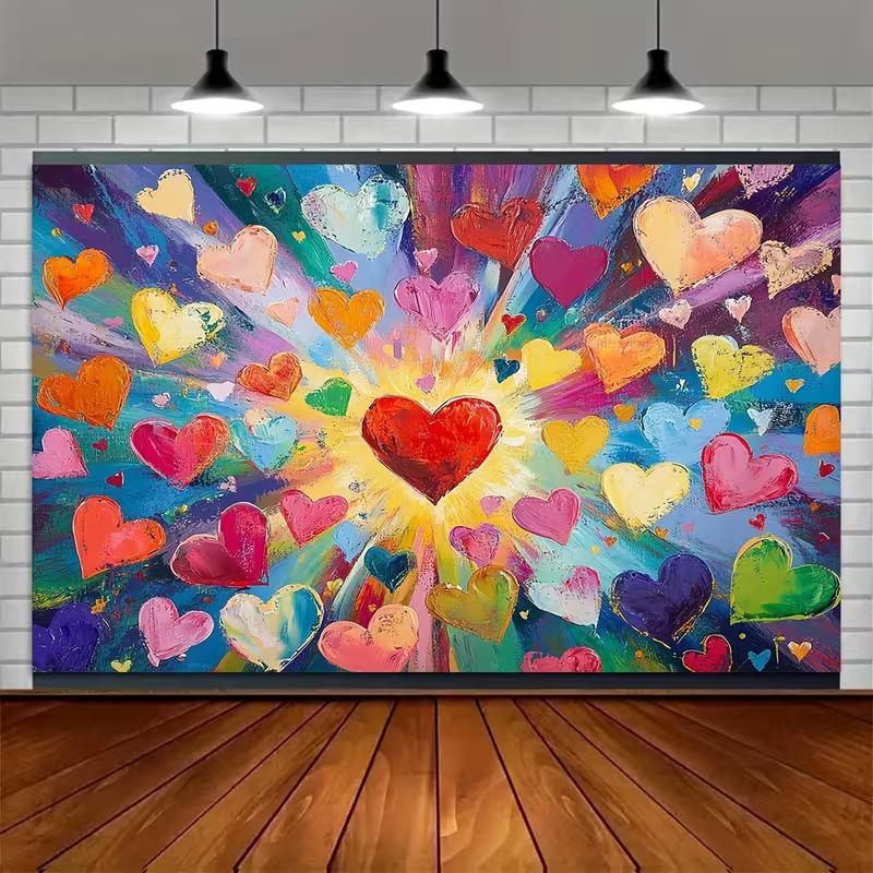 Whimsical Heart Art Tapestry, Burst of Multicolored Hearts in an Impressionist Style, Joyful Modern Wall Art