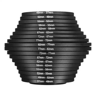 18 szt. Pierścienie adapterowe step-up/step-down do filtrów obiektywu aparatu Metalowy pierścień adaptera filtra Do wszystkich aparatów DSLR 37-82 82-37 mm Zestaw pierścieni