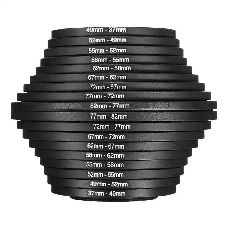 18pcs Camera Lens Filter Step Up -down Ring Adapter Metal Filter Adapter Ring For All Camera Dslr 37-82 82-37mm Mount Set Kit