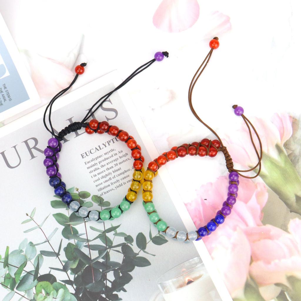 Hand-Woven Round Bead Natural Stone Crystal Double-Layer Woven Couple Bracelet