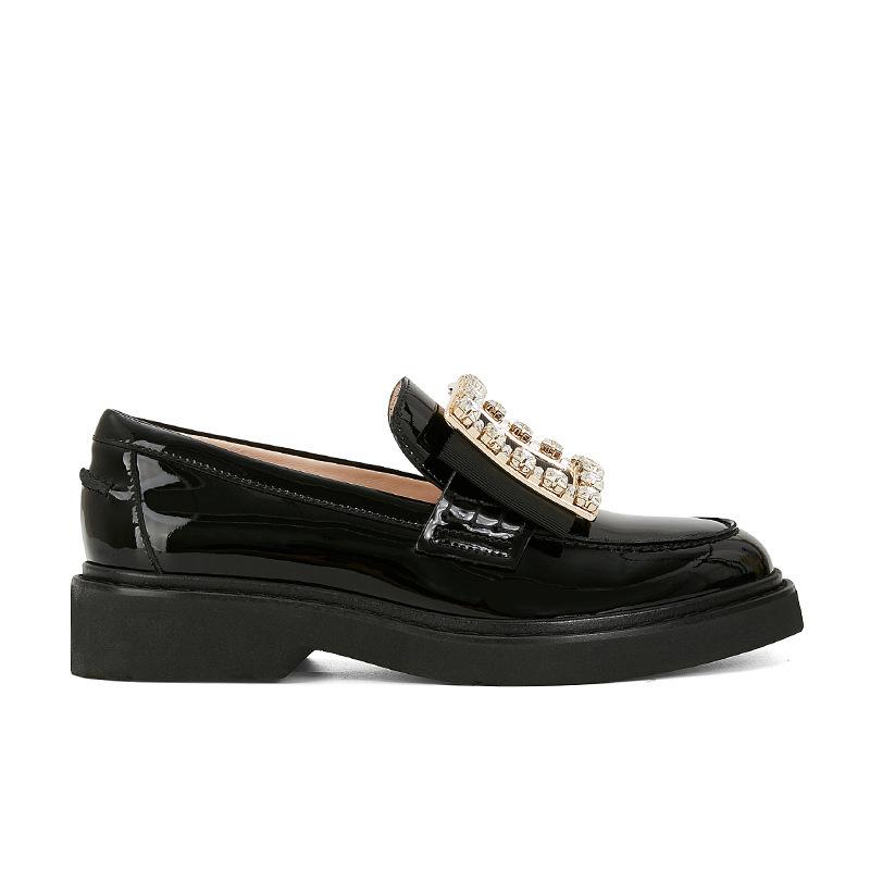 

Cowhide version of high-end Su Yinyin, the same square buckle rhinestone leather thick-soled lazy loafers, women s British small leather shoes 35