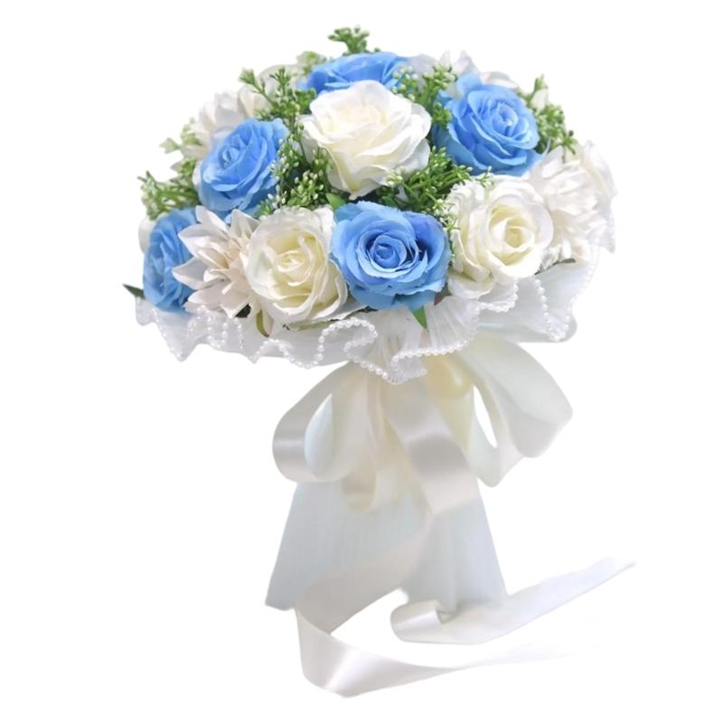 Realistic Multicolor Rose Bouquet Romantics Bridesmaids Flower Arrangement for Wedding Ceremony