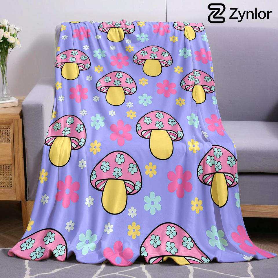 Cartoon Mushroom Lightweight Microfiber Soft Christmas Fleece Blanket Warm Cozy Throw for Bed Sofa Office Travel All Season