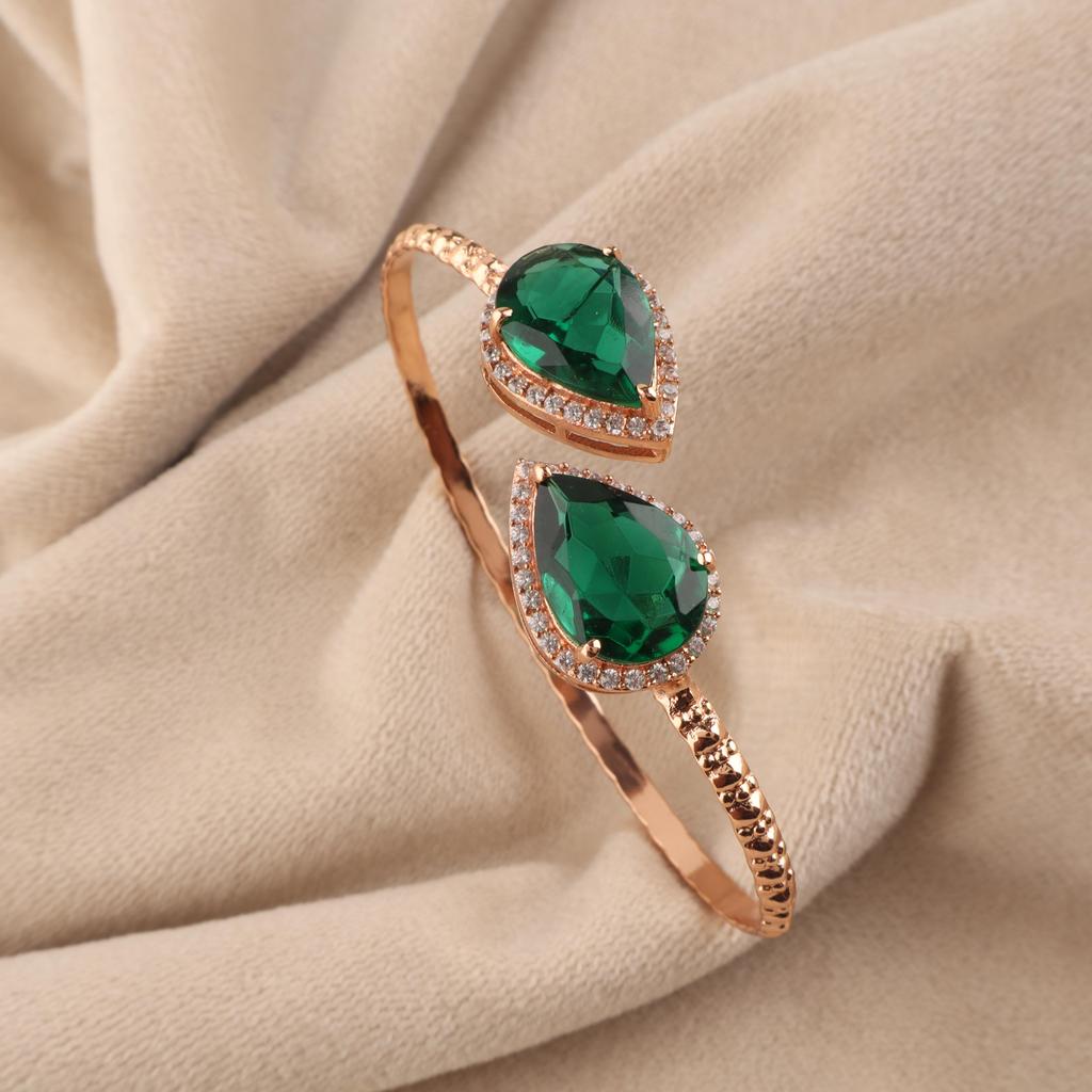 Chrome Diopside Gemstone 925 Sterling Silver Zircon Cuffs Bangles Best Birthday Gift For Your Wife ( Available with Gold/Rose Gold Plated ) CZC-1-2