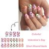 Valentine's Day Short Press On Nail With French Tip And Heart Designs Fashionable Stick On Nail Manicure Nail Decoration
