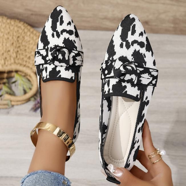 Womens Chic Knot Flat Shoes - Soft Knitted Slip-Ons with Pointed Toe - Ultra-Comfortable & Breathable for Everyday Style