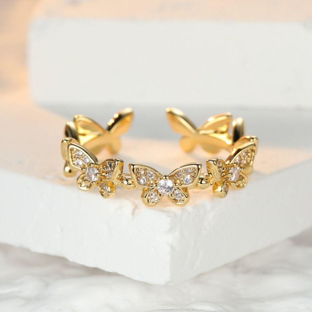 Minimalist Style Butterfly Rings Vintage Finger Rings Stackable Zircon Rings Women