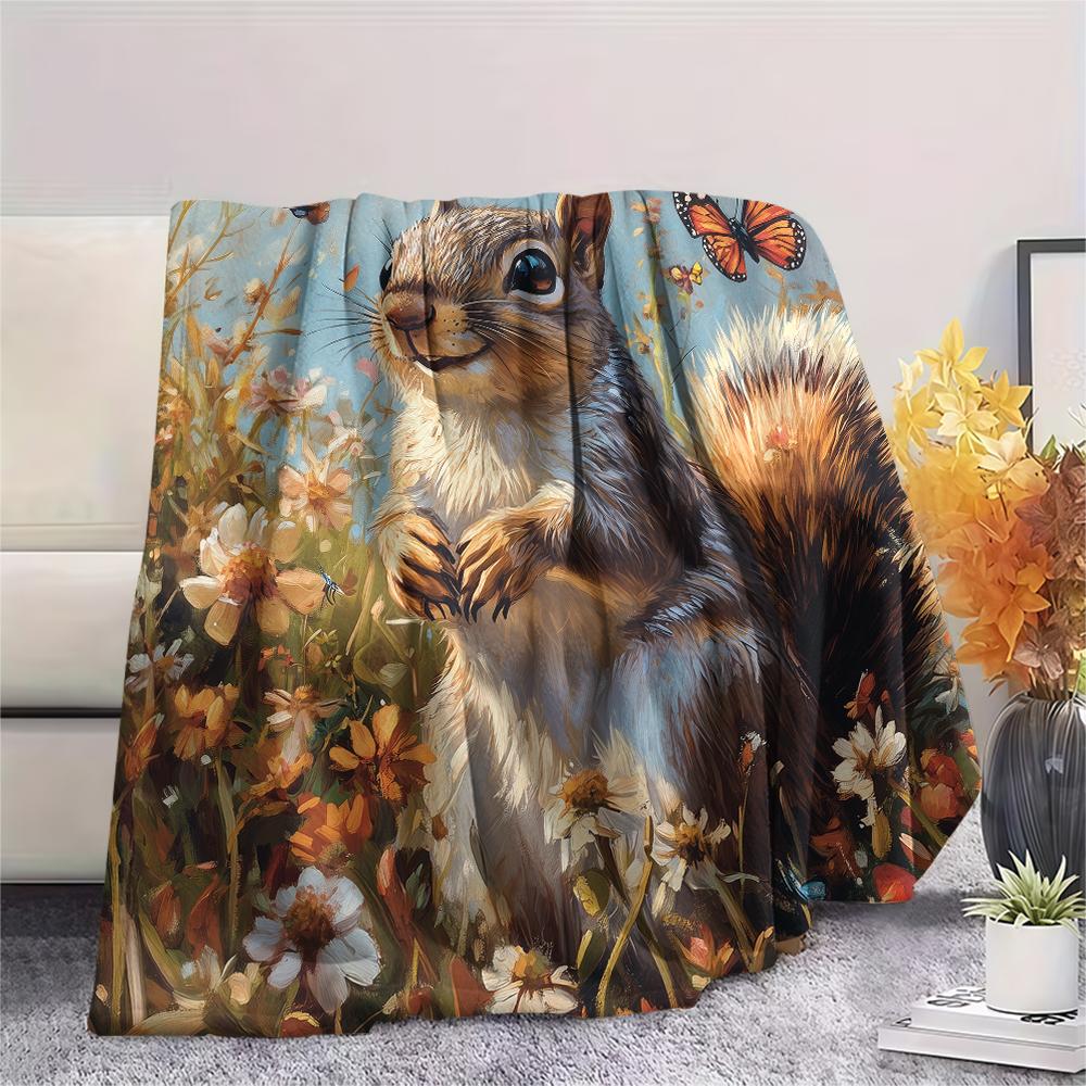 Eichhörnchen, gemustert, Flanelldecke, Hohe Qualität, Bequem für alle Jahreszeiten, Heimdekoration, Wärme und Komfort, Perfekt für Geschenke.