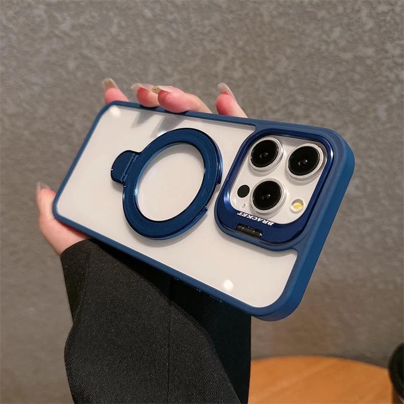 With Two Metal Rings Stand Case For iPhone 15 14 13 12 11 16 Pro Max 15 Plus Case for Magsafe Magnetic Wireless Charging Cover