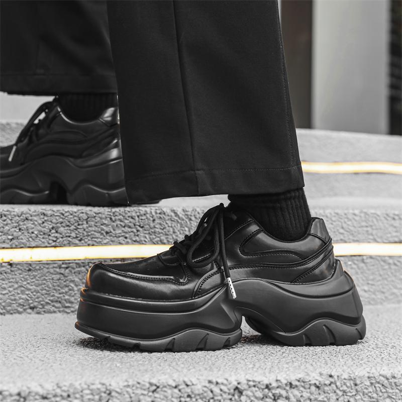 Design Original S/A Stil Sportiv de Stradă Nou Pantofi Negri din Piele cu Înălțime Mărită Pentru Adolescenți Bărbați Pantofi de Tendință pentru Îmbrăcăminte Zilnică