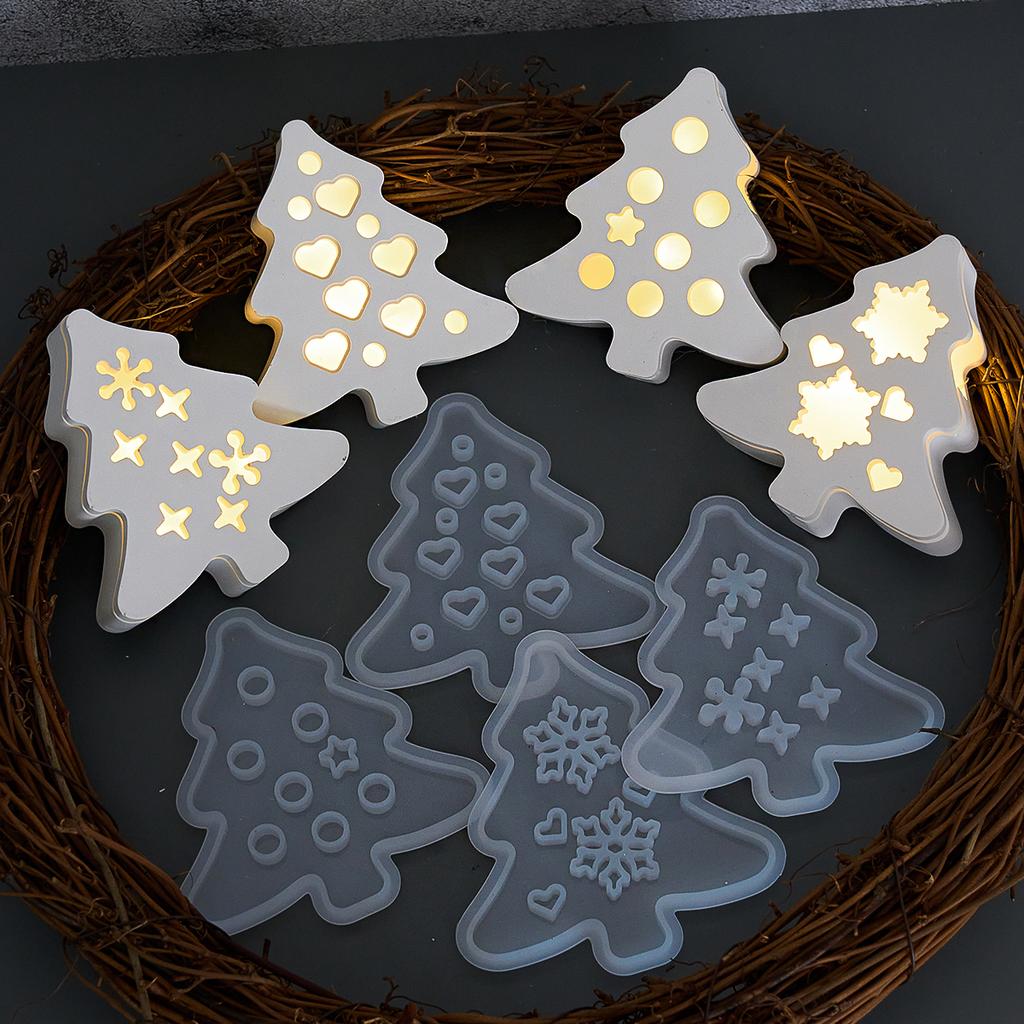 Christmas Hollow Silicone Mold DIY Heart Tree Atmosphere Light Ornament Casting Molds Plaster Resin Craft Making Home Party Deco