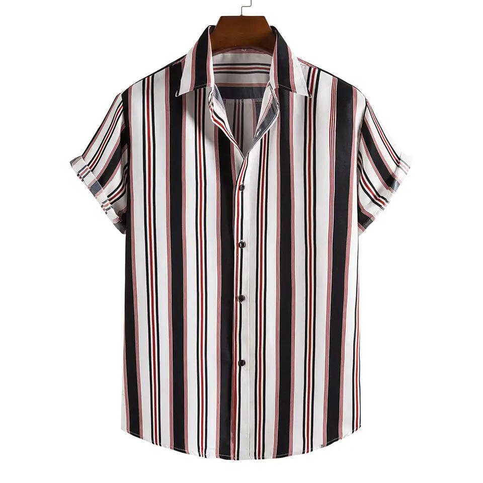 Trendy Striped Short-sleeve Button-up Shirt, Perfect for Casual Wear