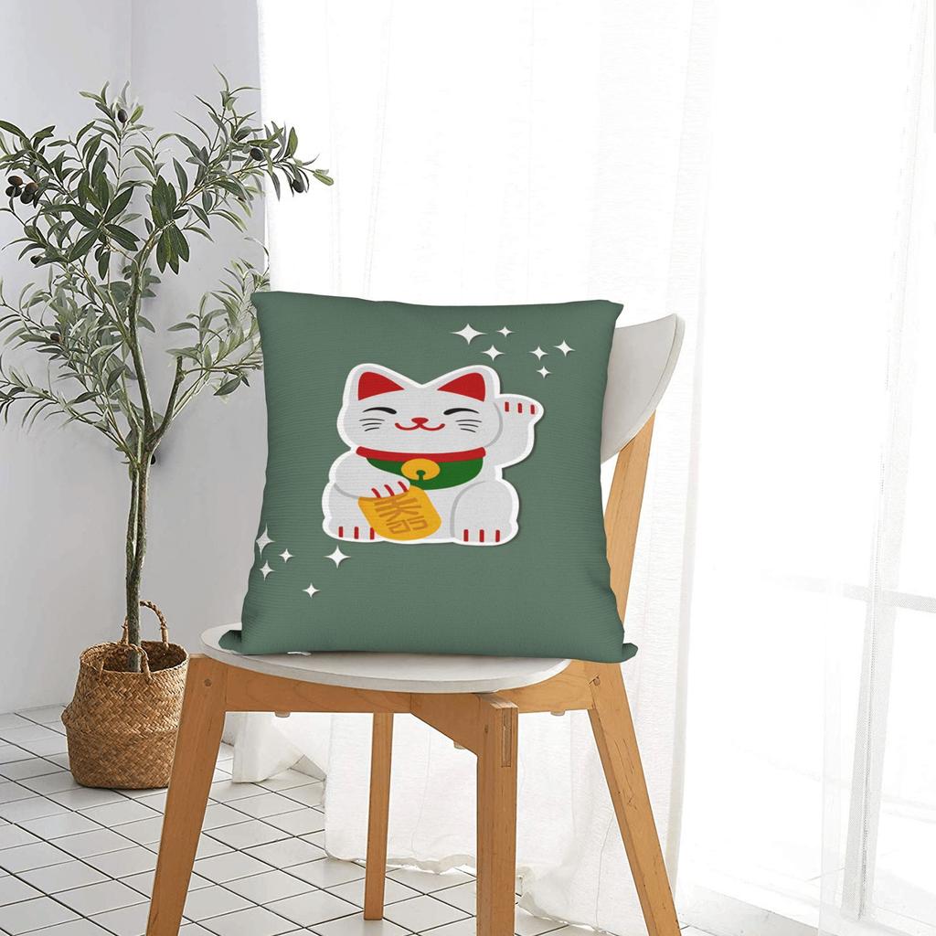 Maneki Neko Lucky Money Cat Pillow Case Soft Pillow Cover Cute Funny Cushion Cover For Couch Sofa Bedroom