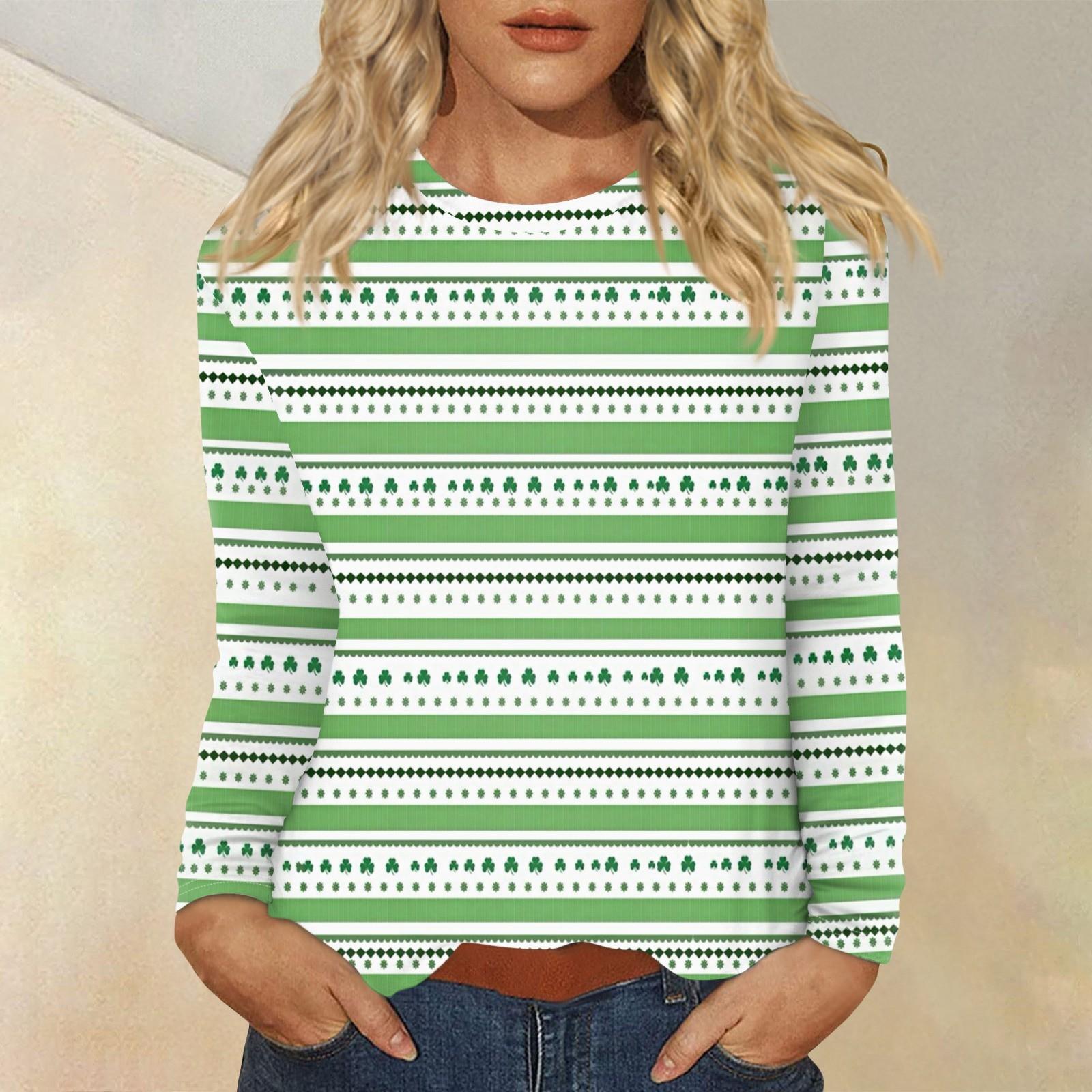 

Женская повседневная повседневная рубашка с длинным рукавом. Топ с круглым вырезом и принтом ко Дню Святого Патрика S