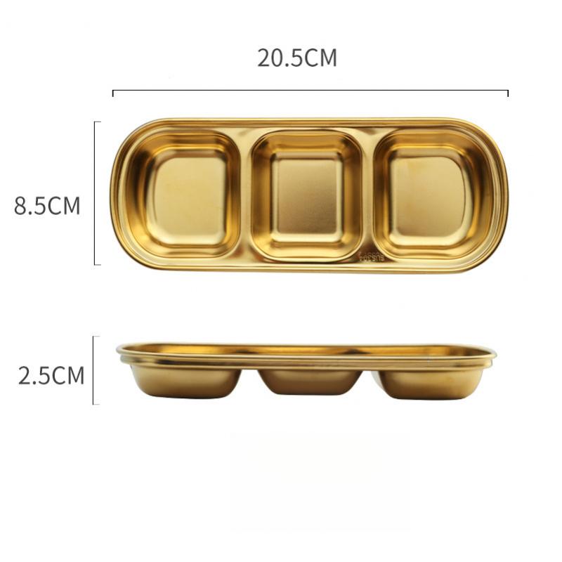 304 Stainless Steel Dip Bowls Seasoning Bowls BBQ Dipping Sauce Plates Thickened Gold Grid Plates Hot Pot Dishes Spice Flavor