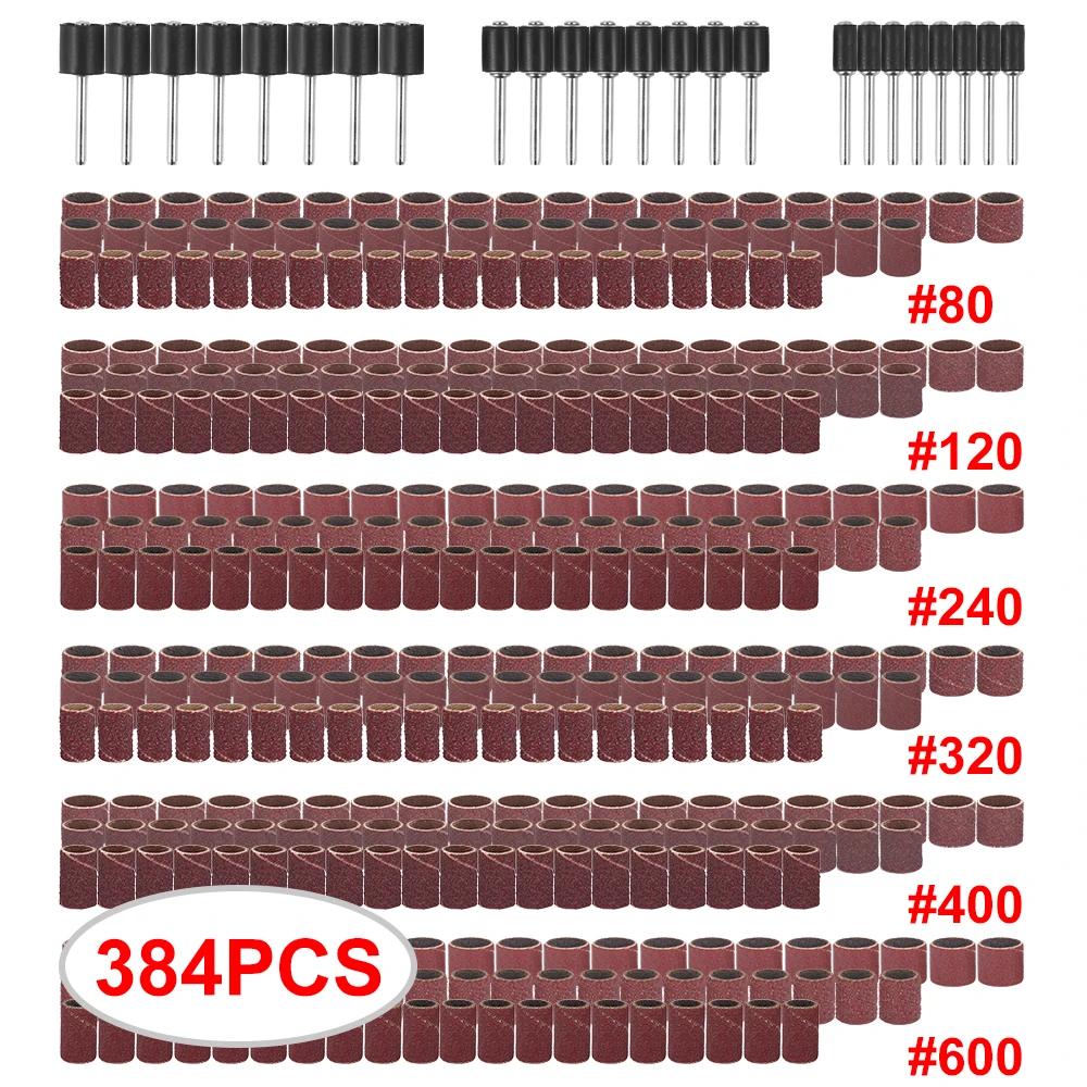 307/384 Stück Schleiftrommel-Set 80-240 Körnung mit Schleifdorn für Dremel Rotationswerkzeuge Schleifwerkzeuge Schleifbänder Schleifscheiben