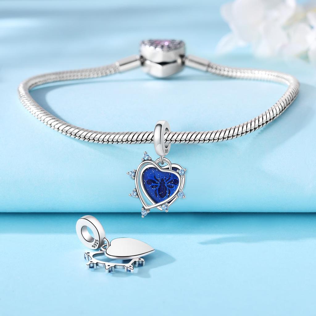 Copper Heart Shaped Blue Honey Pendants Bracelet Charms Fit Women Jewelry Party Beads Diy Exquisite Gifts Accessory