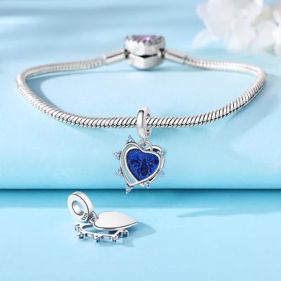 Copper Heart Shaped Blue Honey Pendants Bracelet Charms Fit Women Jewelry Party Beads Diy Exquisite Gifts Accessory