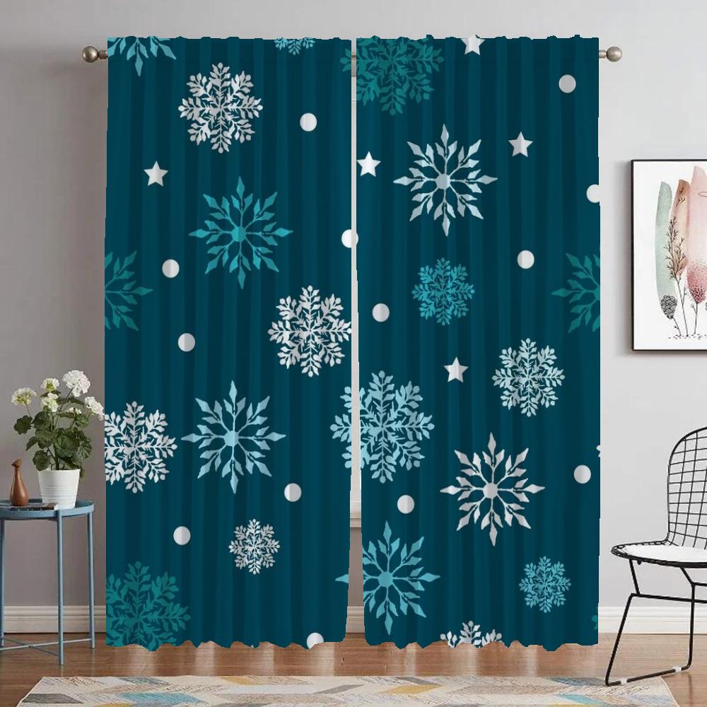 

Snowflake Christmas Shades Modern Living Room Curtains 2 Pieces Blackout Curtain for Room 2 Panel Halloween Decoration Partition W50xH70cmx2pcs-CL