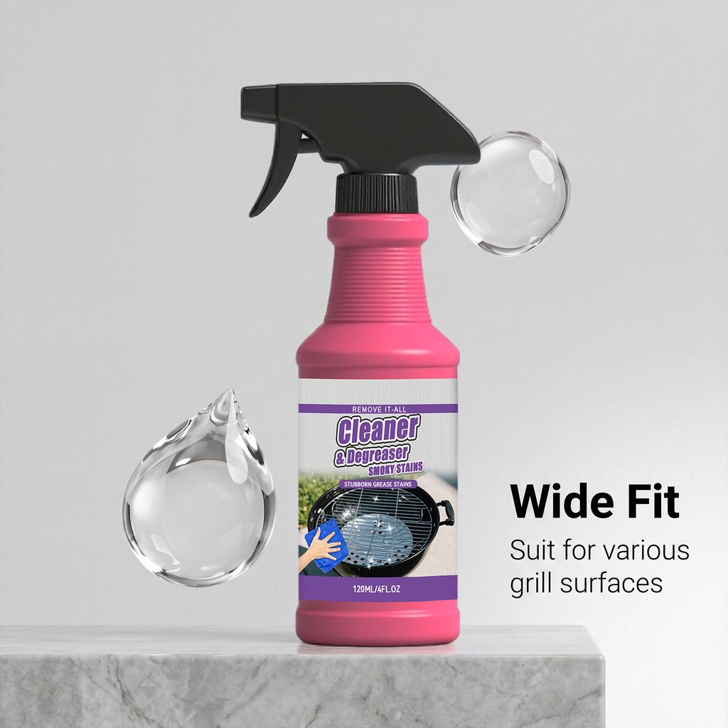 Spray Degresant pentru Grătar 120ml, Potrivit pentru Grătare de Exterior, Cuptoare și Spray de Curățare pentru Grătar. Vine cu un burete și o cârpă.