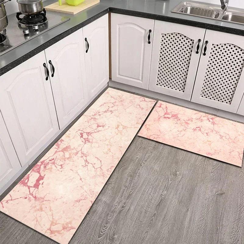 Kitchen Carpet Waterproof PVC Floor Mat Marble Pattern Leather Mats Modern Rug Anti-Slip Long Strip Area Rug Home Decor Rugs