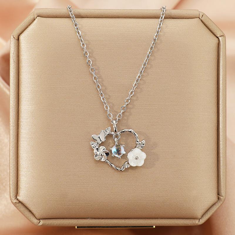 Mori Style Moonstone Butterfly Titanium Necklace - Women's Fashion Clavicle Chain