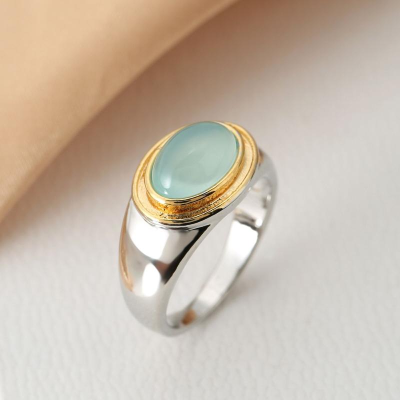 European and American Fashion Two Tone Oval Geometric Ring, Women s Retro Trend Holiday Party Zircon Accessories Gifts 7