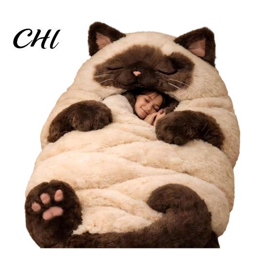 Sacco a Pelo per Clima Freddo Adulti Peluche Busta Gatto Rana Squalo Serpente Coniglio Sonnellino Leggero Casa Viaggio Uomini Donne Animale Tappetino per Sonnellino Dormire