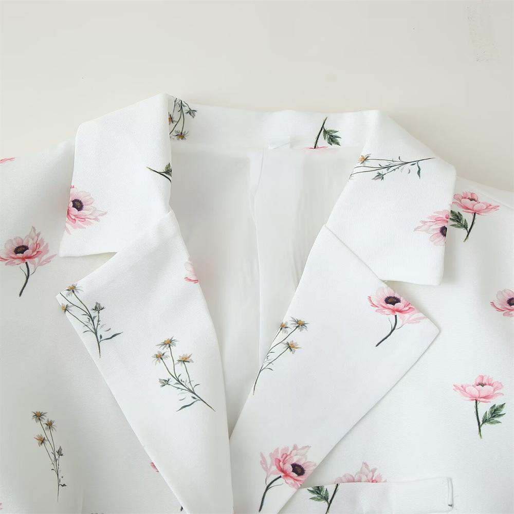 Spring Women's Fashionable Sweet Floral Suit With Adjustable Waist Jacket