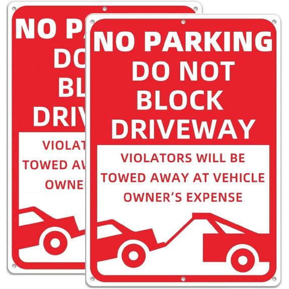 2 Pack Metal No Parking Sign, 10" x 14" Do Not Block Driveway Sign Will Be Towed Away, Made of 40 mil Rust Free Aluminum, Reflective & UV Protected