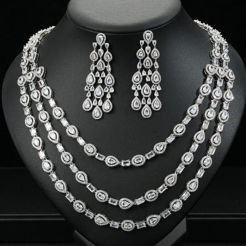Exaggerated Luxury Zircon Necklace Earrings Set Bridal Wedding Dress Dress Dinner Premium Jewelry Holiday Wear