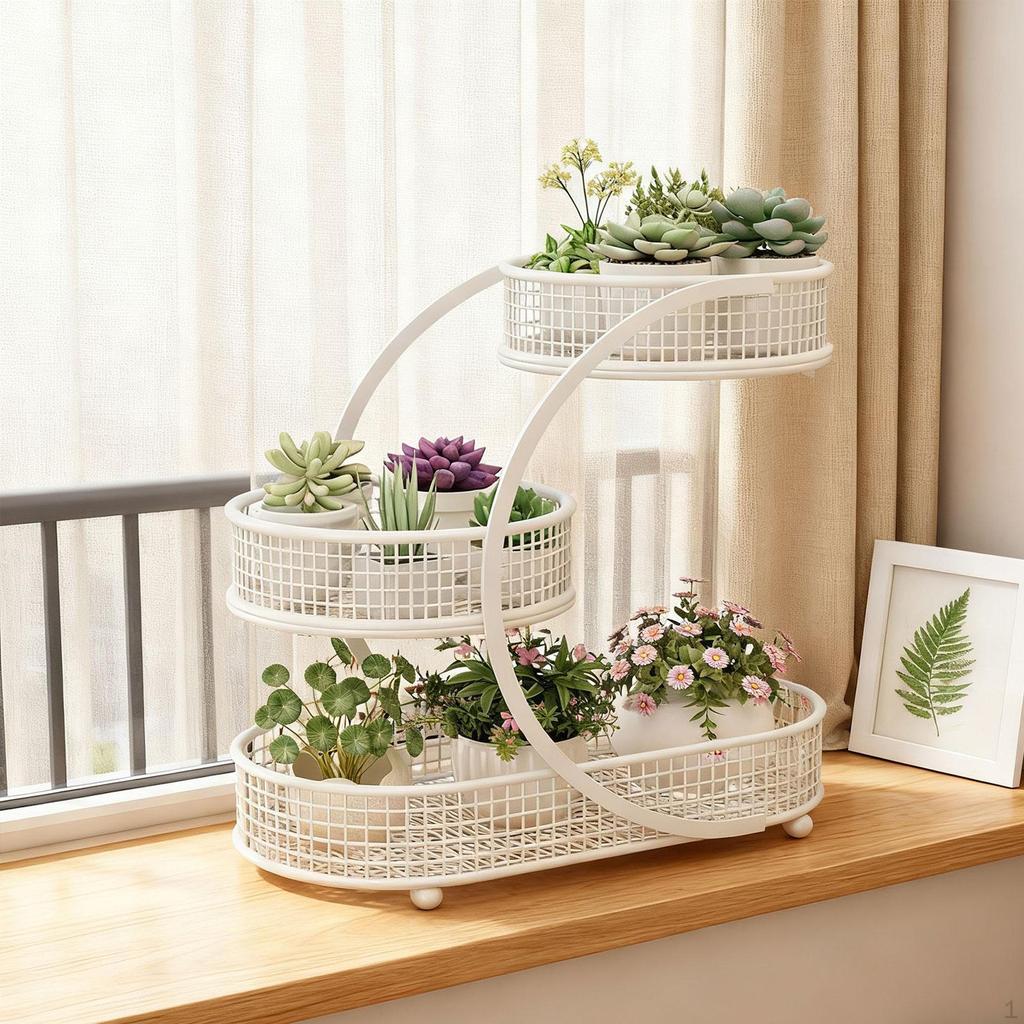Organizator Decorativ Metalic cu 3 Nivele pentru Fructe, Legume și Gustări pe Bucătărie
