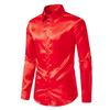 Men Shirt Lapel Long Sleeve Single Breasted Shirt Tops Pure Color Glossy Design Smooth Satin Shirt Versatile Daily Wear