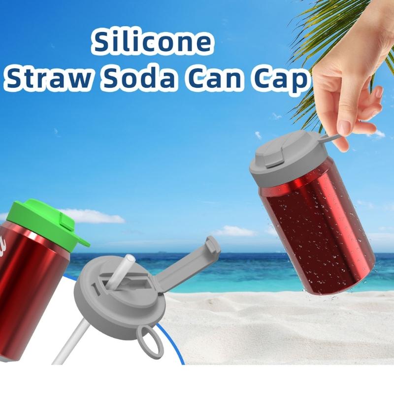 Colorful Silicone Sodas Can Lid and Straw Easy Use Spill-proof Sealed Can Cover for Canned Beverages Beer and Juice