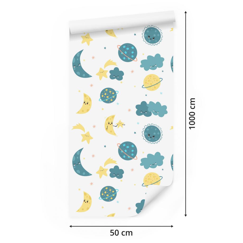 Wallpaper Colorful stars planets moons and clouds 50x1000