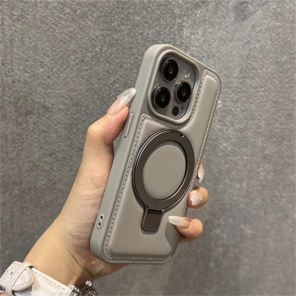 Luxury Business Leather Ring Stand Magnetic Case For iPhone 16 Pro Max 15 14 13 12 For Magsafe Wireless Charge Shockproof Cover