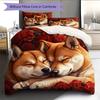 Shiba Inu and Rose Pattern Bedding Home Decoration Birthday Gift (1 * duvet cover + 2 * pillowcase, without core)