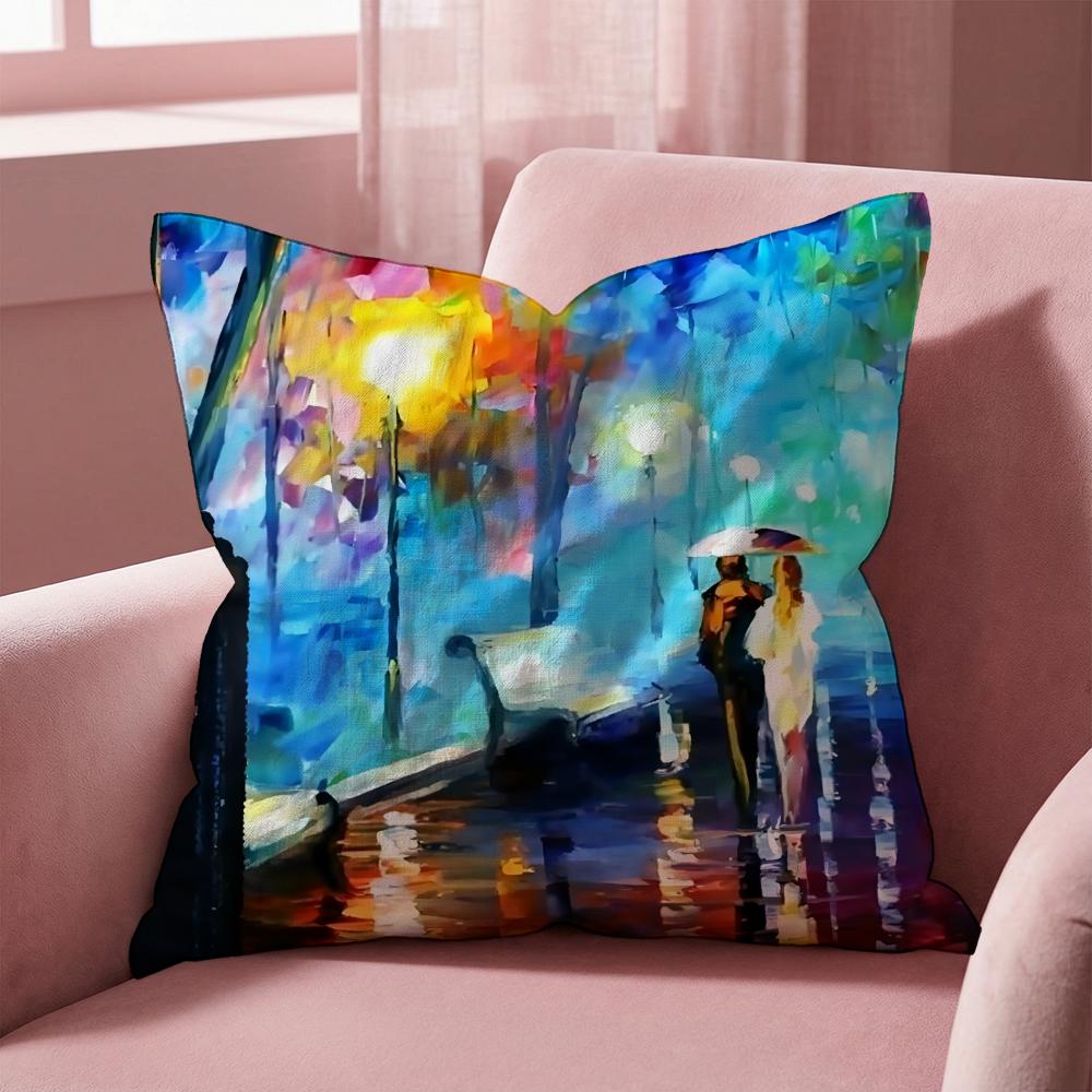 L-Leonid Afremov Oil Painting Cushion Cover Multi-Scene Pillow Cover for Home & Car - Reversible, Soft & Durable for Daily Use