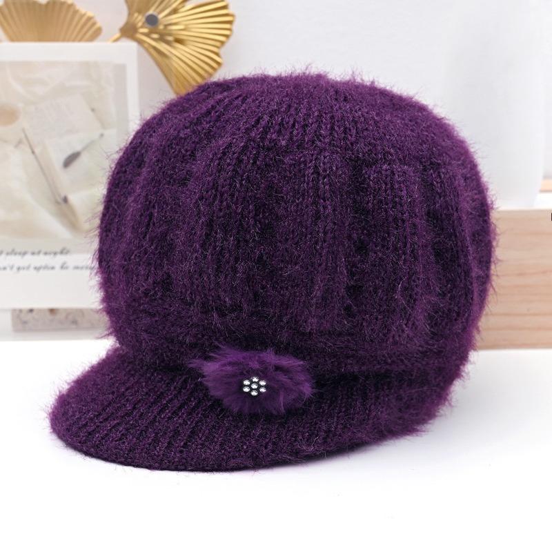 Winter Thermal Hat Women's Winter Velvet Old Lady Hat Old Hat Solid Color Knitted Wool Hat