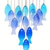 Handmade Blue Glass Fish Wind Chime Large Outdoor/Indoor Hanging Decor