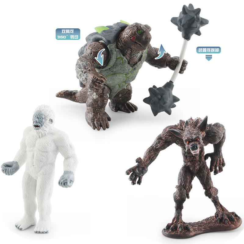Simulation Mythical Monster Snow Wolf Man Battle Turtle Western Battle Monster Model Desktop Decoration Static Ornament
