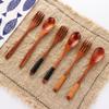 Kitchen Desserts Condiment Portable Handmade Tea Scoops Cutlery Set Spoon Fork Wooden Natural
