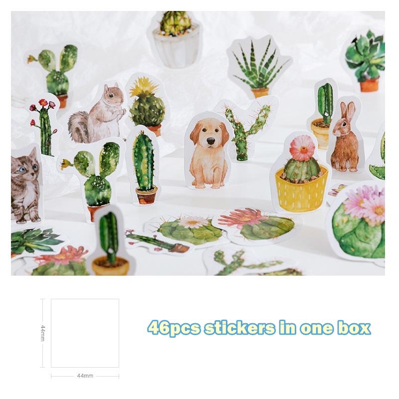 

46 шт., набор усадебных утренних наклеек, растение в горшке, кактус, белка, кошка, наклейка для украшения, клейкая герметизация, дневник, альбом, подарок