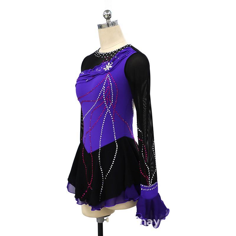 Girls Women Figure Skating Dress Performance Costume Competition Skirt Velvet With Rhinestones 15 Color Options