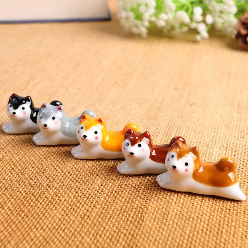 1/5pcs Cute Cat Dog Spoon Fork Rest Tableware Storage Cutlery Stand Chopsticks Holder Ceramic Knife Racks Kitchen Tablewares
