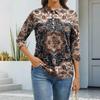 Women's Fashion Casual Lapel Short 3/4 Sleeve Print Shirt Women's Button Up Tops