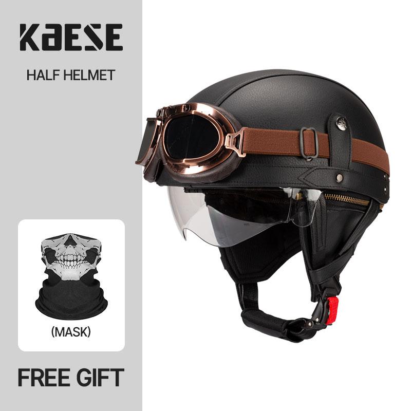 Vintage Half Face Motorcycle Helmet Motorbike Helmets Men Women Unisex Scooter Summer Helmet Black Brown DOT Approved Casque