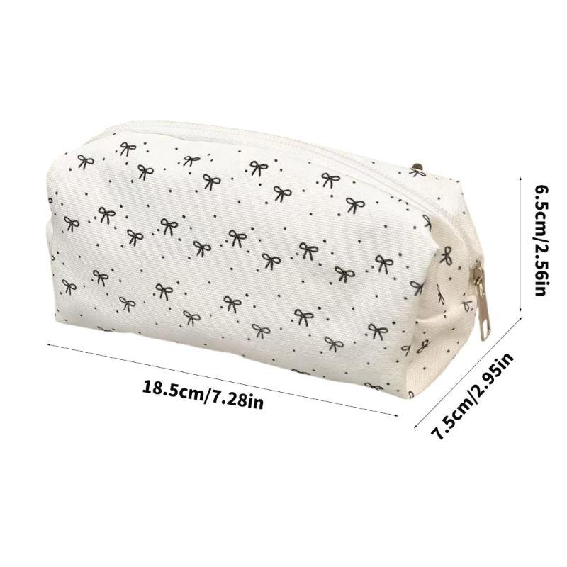 Black Bows Pencil Case Large Capacity School Supplies Polyester Fabric Bag For Stationery Storage