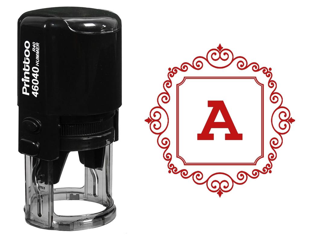 Printtoo Square Swirl Border A Alphabet Monogram Initial Self Inking R-40 Rubber Stamp Office